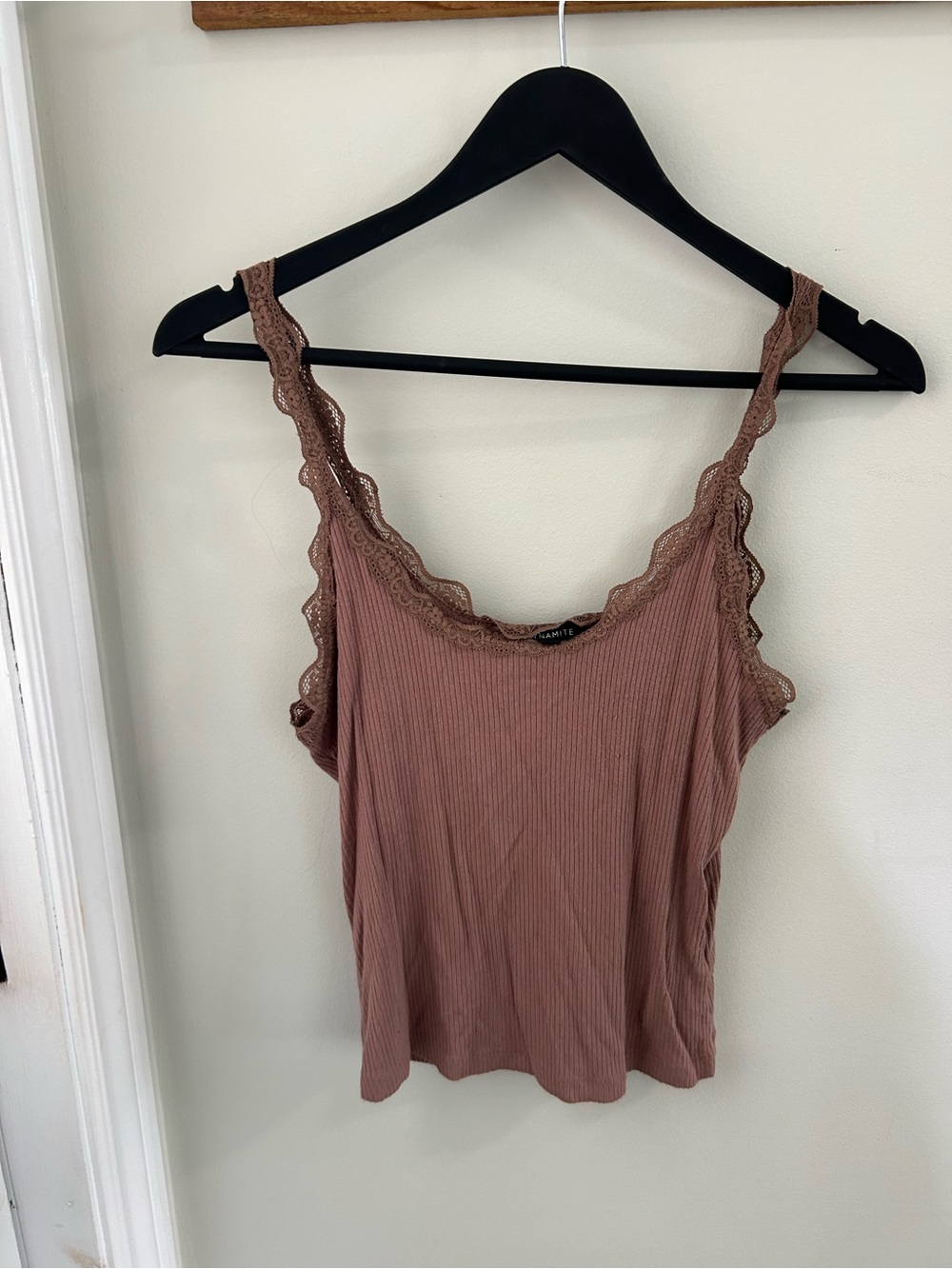 Dynamite Ribbed Lace-Trim Camisole - Mauve Brown